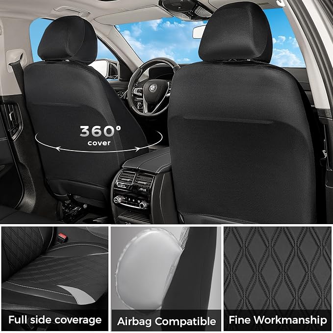 FLORICH Car Seat Covers Front Seat, Leather Seat Covers for Cars, Car Seat Protector Waterproof, Universal Automotive Seat Covers, Front Car Seat Cover Fit for Most Sedans SUV Pick-up Truck