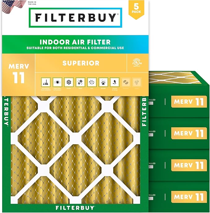 Filterbuy 16x20x4 Air Filter MERV 11 Superior Pet & Allergy Defense (5-Pack), Electrostatic Pleated HVAC AC Furnace Filters Replacement (Actual Size: 15.50 x 19.50 x 3.63)