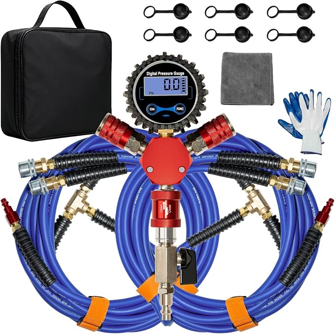 MILADO 4 Way Tire Inflator, 4 Tire Inflation Deflation System, 4 Tire Air Up Down System, Off Road Tire Inflator with Gauge, Air Down Tire Deflators Kit for Trucks Jeeps Fits Up to 125" Wheelbase