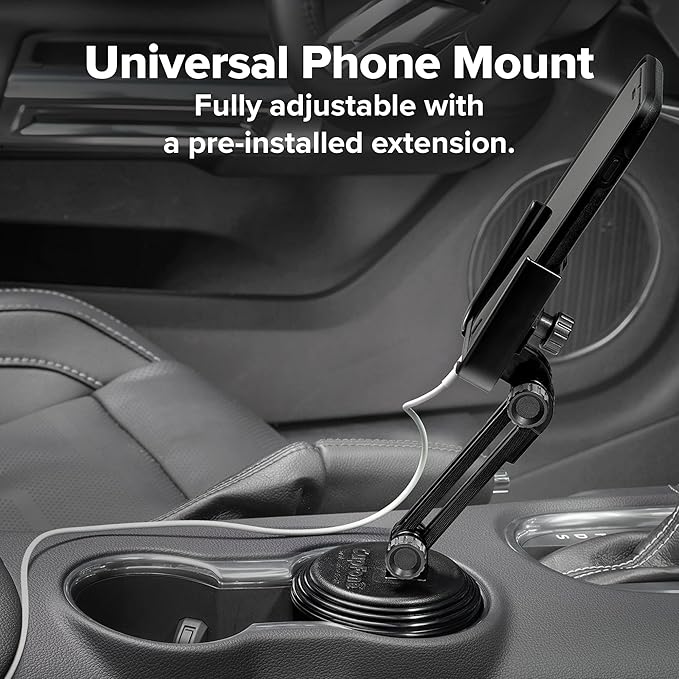 WeatherTech CupFone with Extension – Adjustable, Universal Cup Holder Cell Phone Mount Car & Truck Accessory – Best Design for iPhone & Smartphone Charging – Turquoise Metal Knobs