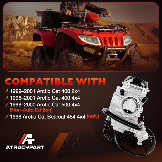 Carburetor Carb Compatible with 1998 1999 2000 2001 Arctic Cat 400 2x4/4x4, Bearcat 454 4x4, 500 4x4 (Exclude Auto Edition), Replaces # 0470-361 0470-362