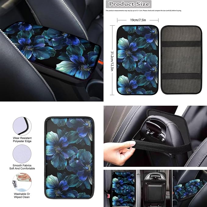 Howilath 10 Packs Blue Hibiscus Flower Car Front Seat Cover with Interior Accessories Steering Wheel Cover/Seatbelt Pads/Keychain/Armrest Cushion/Coasters
