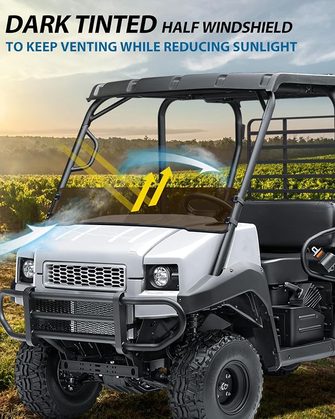 SAUTVS Dark Tinted Front Half Windshield for Kawasaki Mule 4000 4010, Lightly Durable Poly Half Windscreen for Kawasaki Mule 4000 4010 2009-2026 Accessories