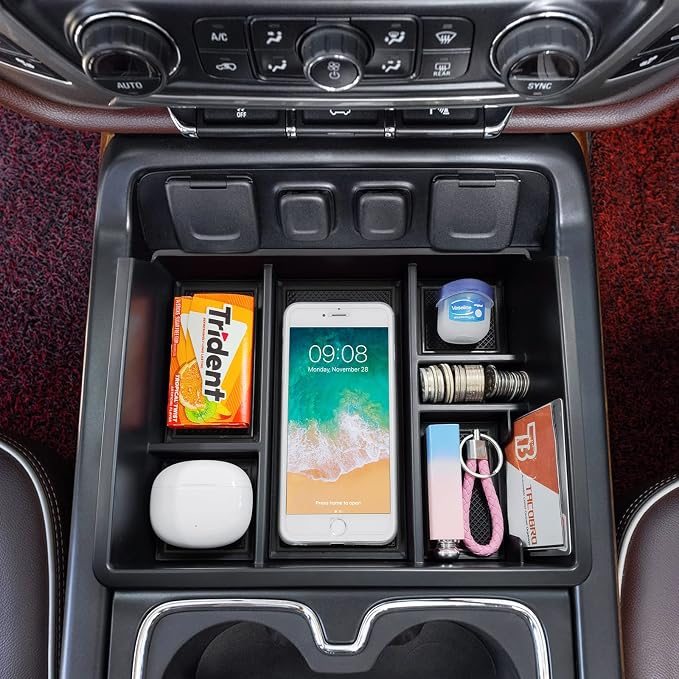 Center Console Organizer Set Compatible with GMC Sierra 1500/Chevy Silverado 1500 2014-2018, Sierra/Silverado 2500/3500 HD 15-19,Full Center Console Organizer + Secret Compartment Cover + Console Inse