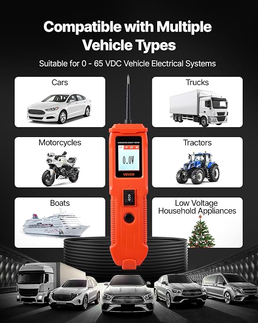 VEVOR Automotive Circuit Tester, 8-35 DCV Power Circuit Probe Tester with TFT Color Display and Lighting, Automotive Power Tester Probe with 13 ft / 4 m Cable, ABS Shell Electrical Detector Finder