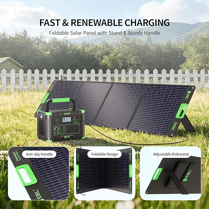 EBL 1000W Portable Power Station With 200W Solar Panels, 999Wh Backup Lithium Battery, Pure Sine Wave AC Outlet, 60W PD Quick Charge Solar Generator Set for RV/Van Camping, Road Trip, Home, Off-grid