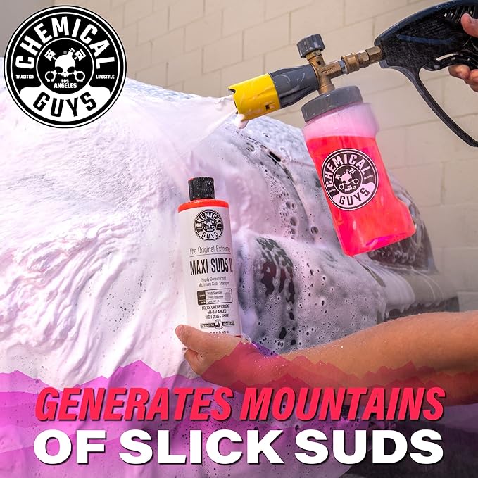 Chemical Guys CWS_101M Car Wash Starter Bundle - Maxi-Suds II Foaming Car Wash Soap, 128 oz (1 Gallon), Cherry Scent + Green Chenille Wash Mitt (2 Items) Works on Cars, Trucks, SUVs, RVs & More