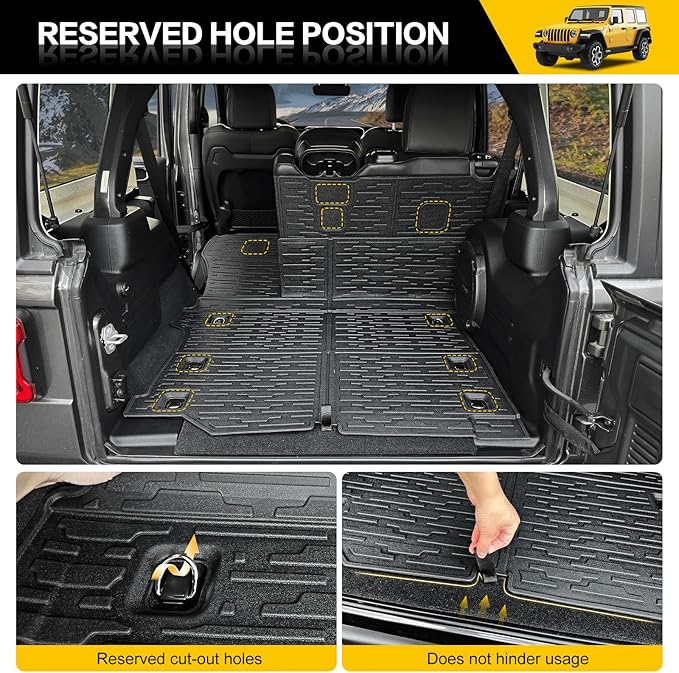 Cargo Mats with Net for 2018-2025 Jeep Wrangler JL Unlimited 4X4 Accessories All Weather Protection Rear Seat Back Cover Trunk Liner Cargo Net for 18-25 JL JLU Gas Type 4 Door(Not for 4XE)
