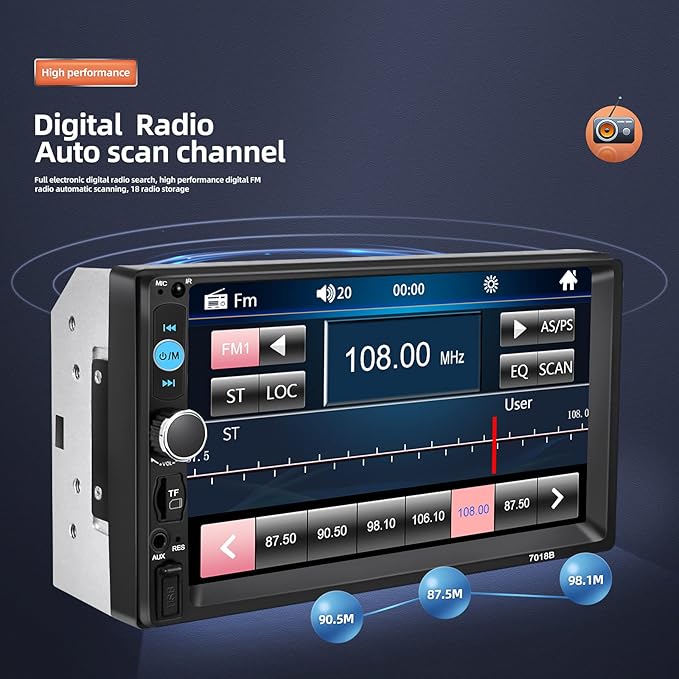 Double Din Bluetooth Car Stereo 7 inch HD Touch Screen Car Radio with Backup Camera Support Mirror Link for Android/iOS