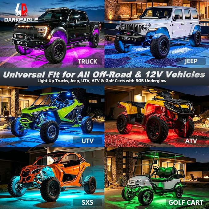 16Pods RGB LED Rock Lights for Semi Trucks Pickup Jeep Golf Cart ATV UTV RZR RV Offroad with APP/RF Remote Control, Dynamic Color Changing Underglow Kits Music Mode 12V Waterproof Chasing Underbody