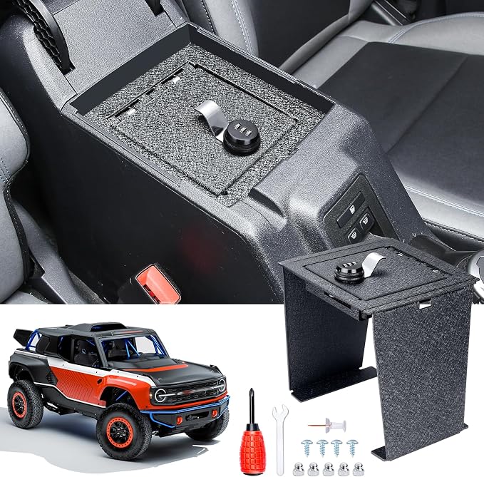 Center Console Safe Box - Organizer Safe Anti-Theft Box Compatible With 2021 2022 2023 Ford Bronco 2/4 Door Center Console Armrest Lock W/3 Digit Combo Password Lock