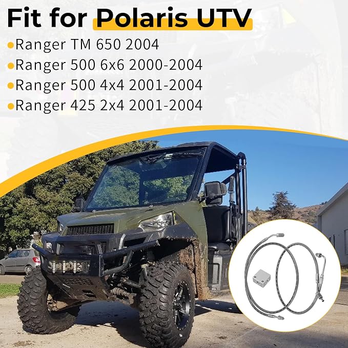M MATI Rear Brake Hose Lines & Fitting Cross for Polaris Ranger T-M 650 2004 Ranger 500 6x6 2000-2004 Ranger 500 4x4 2001-2004 Ranger 425 2x4 2001-2004 1910493 1910494 7052293