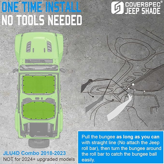 JL Top Sun Shade Roof Compatible with Jeep Wrangler 2 or 4 Door 2018 to 2023 Sunshade Sunroof Blocks UV Wind Noise Green Mesh for Front and Rear 2 pcs