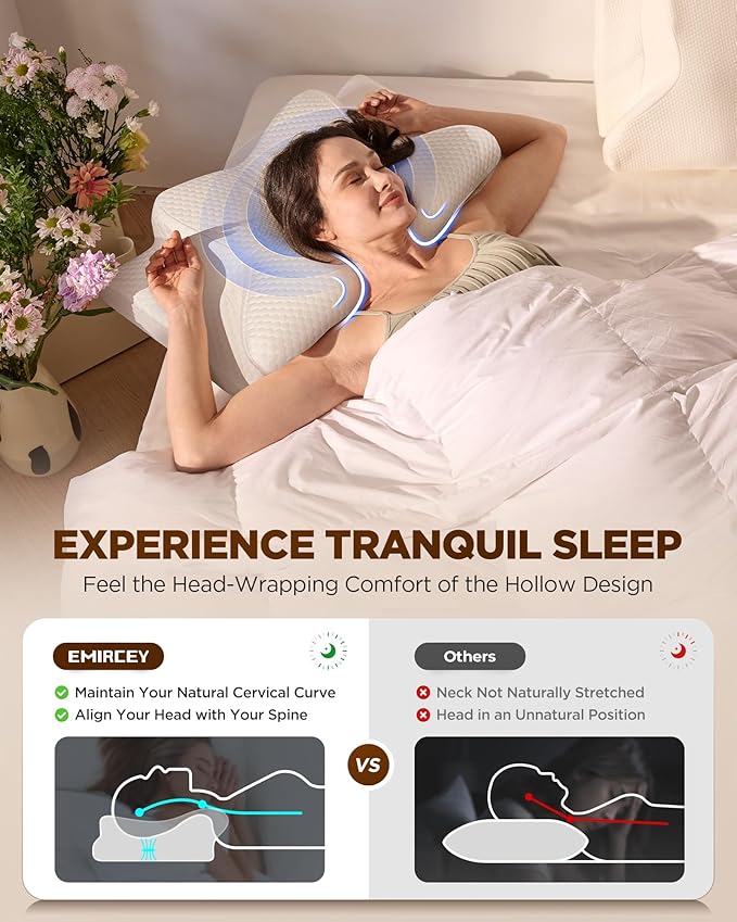 Sleep Doctor Approved Cervical Neck Pillow Sleeping, Ergonomic Contour Side Sleeper Pillows Adults, Cooling Orthopedic Pillow Pain Relief Support, Memory Foam Back Stomach Sleepers White,King