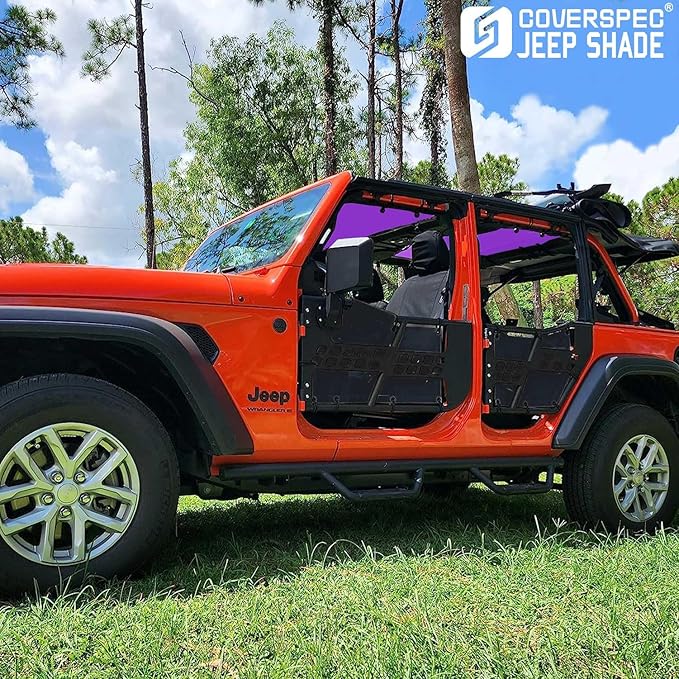 JL Top Sun Shade Roof Compatible with Jeep Wrangler 2 or 4 Door 2018 to 2023 Sunshade Sunroof Blocks UV Wind Noise Purple Mesh for Front and Rear 2 pcs