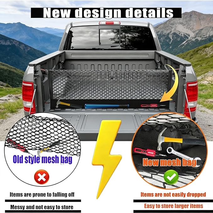 Envelope Style Truck Bed Cargo Net Compatible with Toyota Tundra 2007-2026,Highly Elastic Truck Cargo Net for Tundra Accessories, Upgraded Storage Bag & Heavy Duty Carabiners