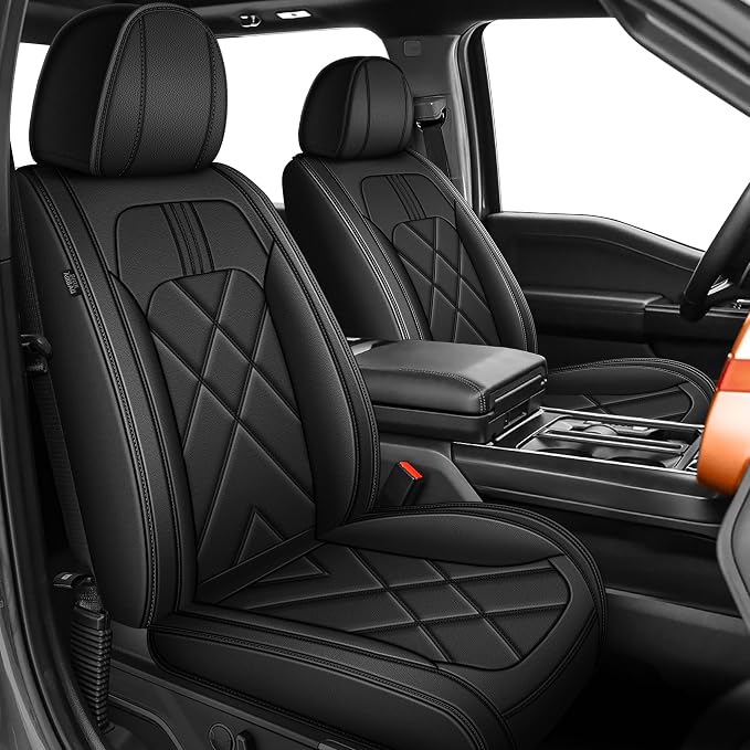 TTX for Ford F150 2009-2024 2025 2026 Seat Covers & F250 F350 F450 2017-2026 Seat Cushion Cover with Faux Leather(Front,Black)
