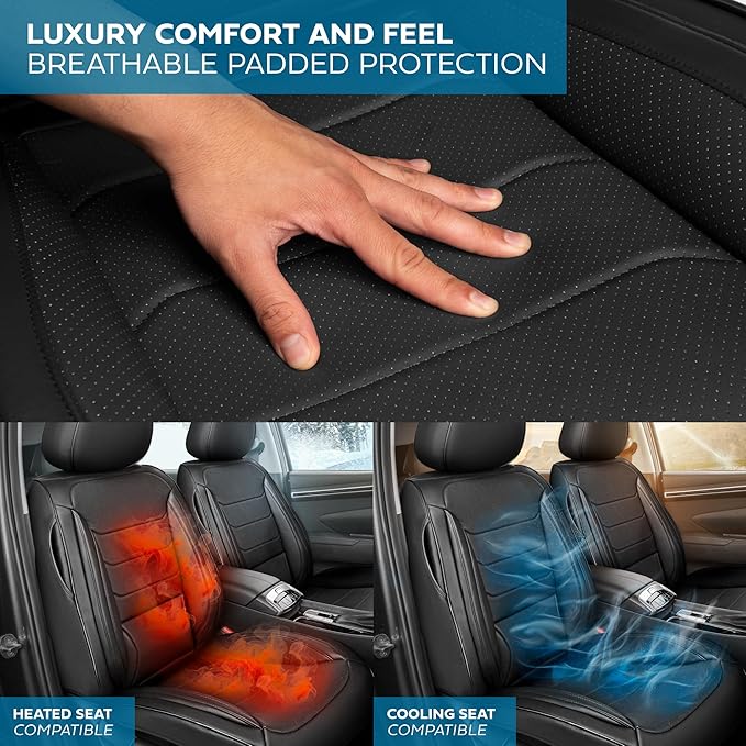 MotorBox Elite Edition Faux Leather Seat Covers for Cars, Trucks, & SUV - 2 Black Car Seat Covers for Front Seats - Universal Fit Car Accessories Automotive Interior Cover Protector for Most Vehicles