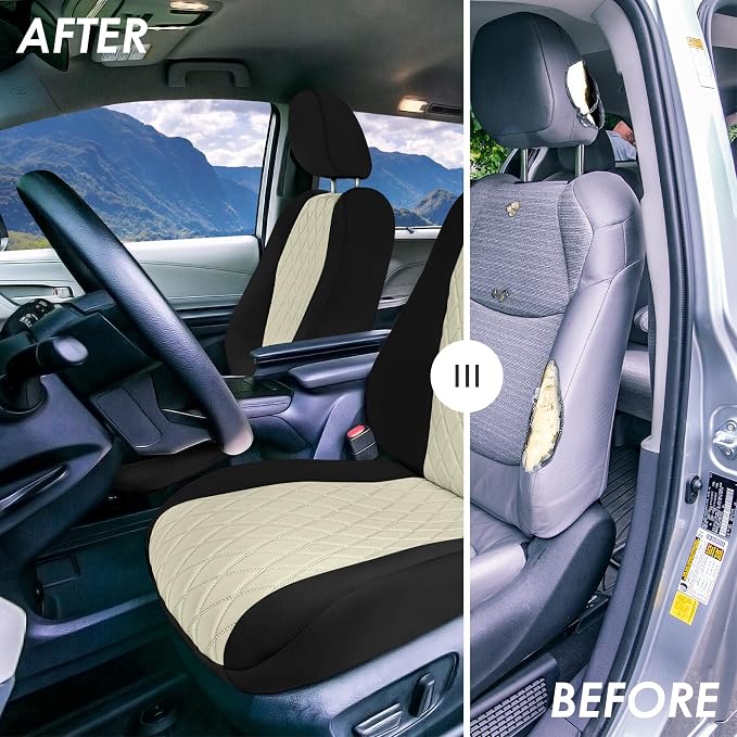 FH Group Custom Fit Car Seat Covers Specifically Made for Toyota Sienna 2021-2024, Beige Ultraflex Neoprene Full Set Automotive Seat Covers, 8 Seater SUV Seat Covers, Toyota Accessories