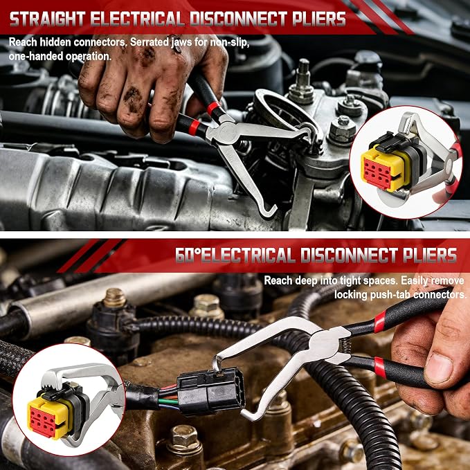 10 PCS Electrical Disconnect Pliers, Electrical Connector Removal Tool for Cars, Trucks & SUVs with Storage Box & Gloves