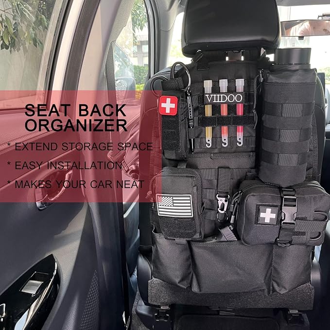 Upgrade 1000D Molle Seat Back Organizer with Pouches, Tactical Molle Vehicle Panel Car Seat Cover Protector Seat Back Organizers
