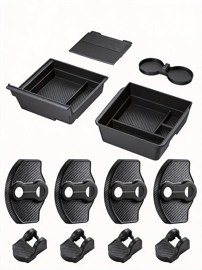 BASENOR 2026-2024 Tesla Model Y Model 3 Center Console Organizer and Model Y Model 3 Door Lock Cover