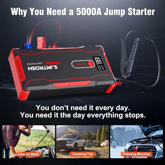 5000A Jump Starter, Car Battery Jump Starter Portable for All Gas/10L Diesel, 12V Jump Box with 59.2Wh High Capacity, Portable Car Battery Jump Starter Power Pack, Battery Jumper Starter Portable