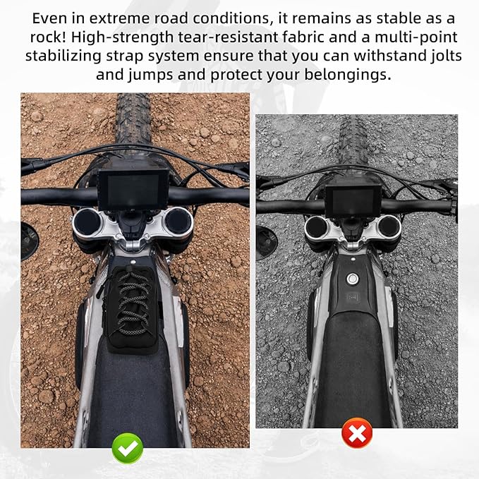 Motorcycle Frame Bag, Tear-Resistant Polyester Bike Phone Bag Magnetic Flip Design Dirtbike Pouch Accessories for Surron Talaria & E-Ride Pro Electric Ebike Vehicles (Black)