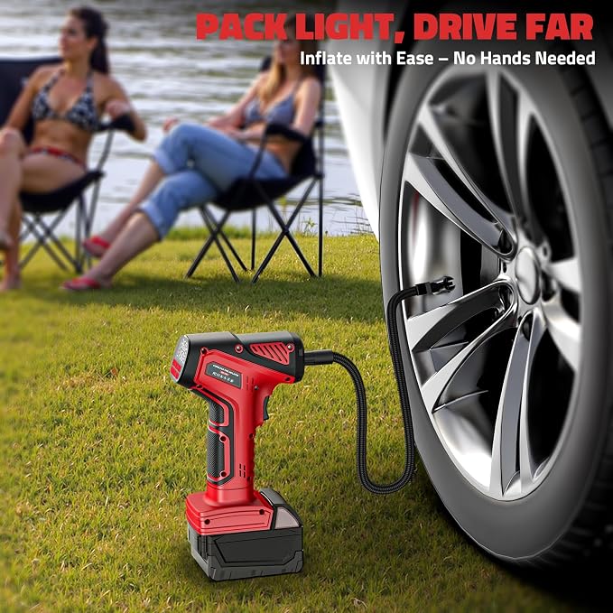 DIYtoolifz 150PSI Tire Inflator Portable Air Compressor: Cordless Air Pump Compatible with Milwaukee 18V Battery - Car Tire Pump with LCD Display & LED Light for Auto, Motorcycles (Tool Only)