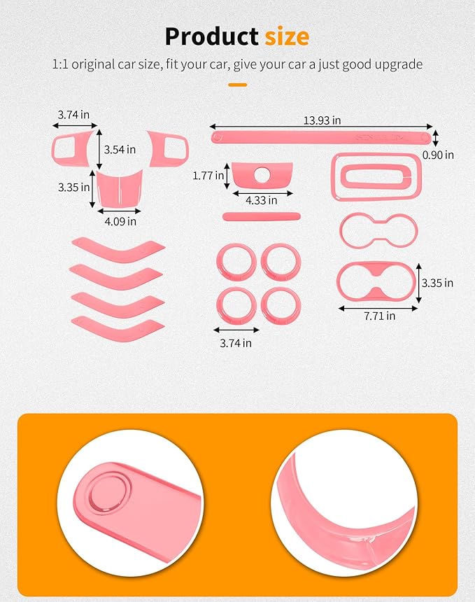 Hoolcar Steering Wheel Cover Gear Shift Panel Trim Cover Water Cup Holder Cover Kit Interior Accessories Kit Fit for Jeep Wrangler JK JKU 2011-2018, 4-Door, Pink