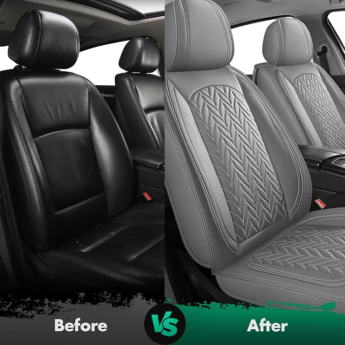SCITOO Full Set Seat Covers,Universal Gray Seat Covers,Fit most Vehicle | Waterproof&Leather Car Seat Covers,Airbag-compatible,Detachable design, easy to install & remove,Fits for Chevrolet, For Ford