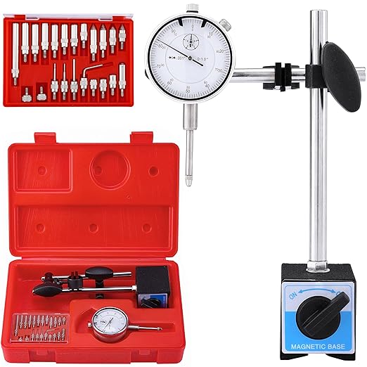 Dial Indicator with Magnetic Base 0-1.0" Tester Gage, Dial Test Indicator 0.001" Precision, Magnetic Dial Indicator Base Holder with Fine Adjustment