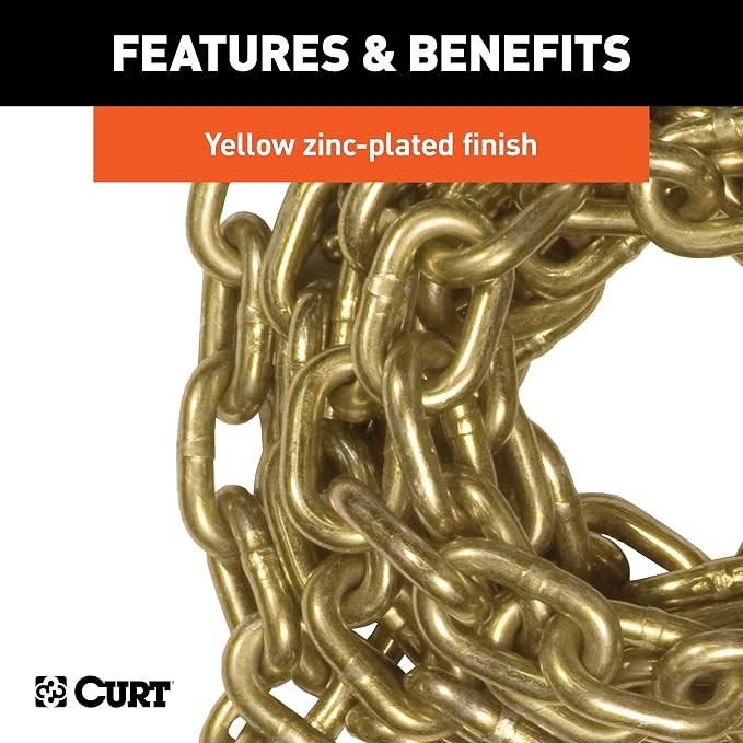 CURT 80305 14-Foot Trailer Safety Transport Tie-Down Load Binder Chain, 5/16-Inch Clevis Hooks, 18,800 lbs. Break Strength