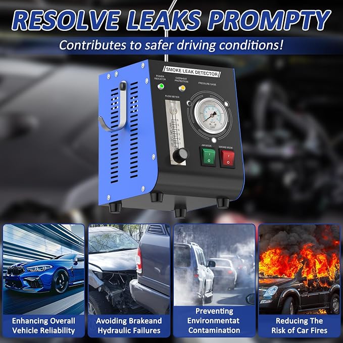 Automotive Smoke Machine, 12V DC Upgrade Leak Detector with Built-in Air Pump, Pressure Gauge & Flow Meter (YW01)
