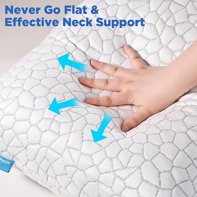 Side Sleeper Pillows for Adults 2 Pack, Cervical Pillow for Side Sleepers, Cooling Pillow with Ergonomic Design, Adjustable Crescent Shredded Memory Foam Pillows for Neck and Shoulder Pain Relief