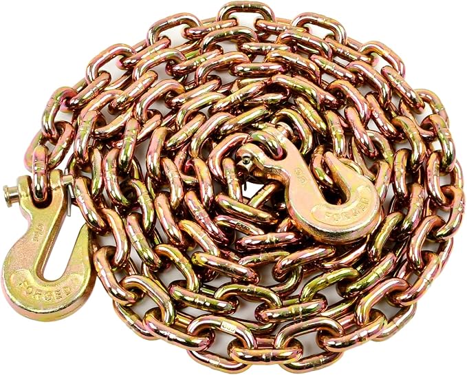 3/8 Inch x 10 Feet Transport Binder Chain G80 Safey Tow Chain with Grab Hooks 7100 Lbs Safe Work Load for Transporting Towing Tie Down Binding Equipment