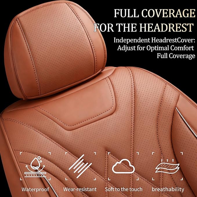 Car Seat Covers Compatible with Ford Bronco Sport 2021-2026-Waterproof & Breathable Luxury Leather All-Weather Seat Cushions Protectors,Airbag Compatible,Only 2 Front seat Covers (Brown)