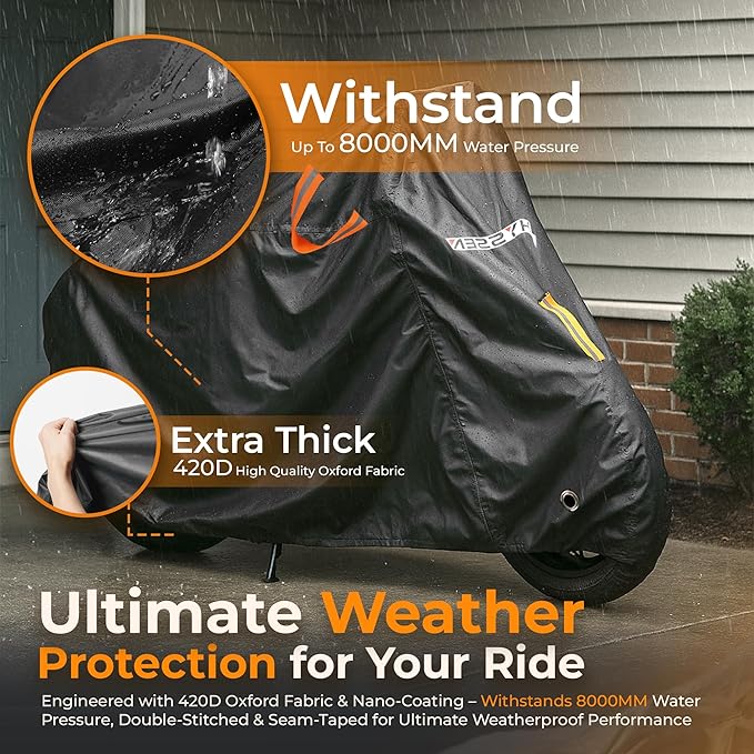Heavy Duty Motorcycle Cover for - Enhanced Waterproof Motorcycle Covers Outdoor Storage Applicable to mainstream medium-sized motorcycles car on the market(XXXL)