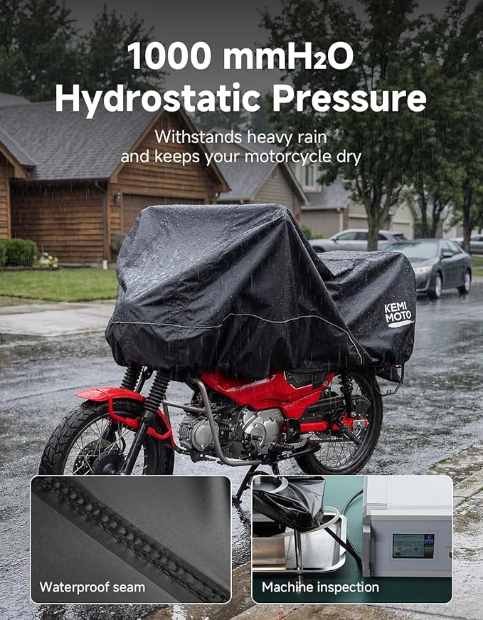 KEMIMOTO Waterproof Motorcycle Half Cover Outdoor Indoor Fit for Mini Bike Scooter Trail Bike Grom Navi CT125 Ruckus Z125 Pro Trail 125 Hunter Cub All Weather Dust Sunlight Rain Windproof Cover