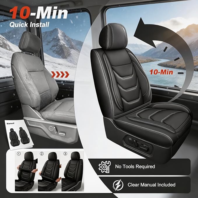 for Ford F150 SuperCrew Seat Covers 2009-2026 Full Set All Trims | Custom Leather F250/F350/F450 Seat Covers 2017-2026 XL XLT Lariat Platinum King Rach Limited Airbag Safe Full Waped, Black