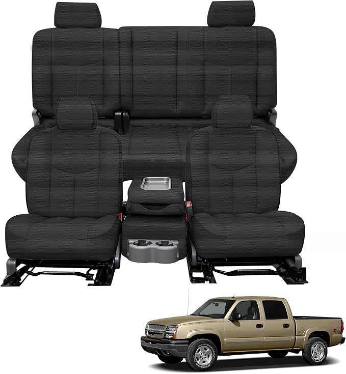 Front & Rear Thickened Composite Fabric Seat Covers for Chevy Silverado GMC Sierra 1500 1999-2006 & Classic,Foam-Padded Protection-Black