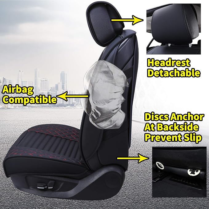 Aierxuan 5 Car Seat Covers Full Set Waterproof Leather Universal Fit for Toyota Highlander Corolla Acura Honda Civic Accord Jeep Prius Rav4 Altima Optima Ford Forte Mazda (Full Set/Black-Red)