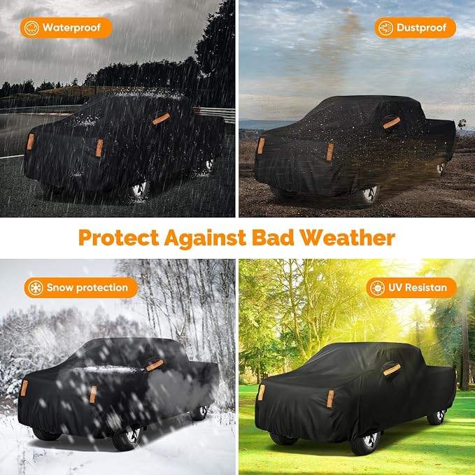 Truck Cover Waterproof All Weather - Pickup Truck Car Cover Fit for Tacoma,Ford F150,Silverado,Ram 1500,Tundra,Titan,Sierra 1500 etc (Length 210 to 230 inch)