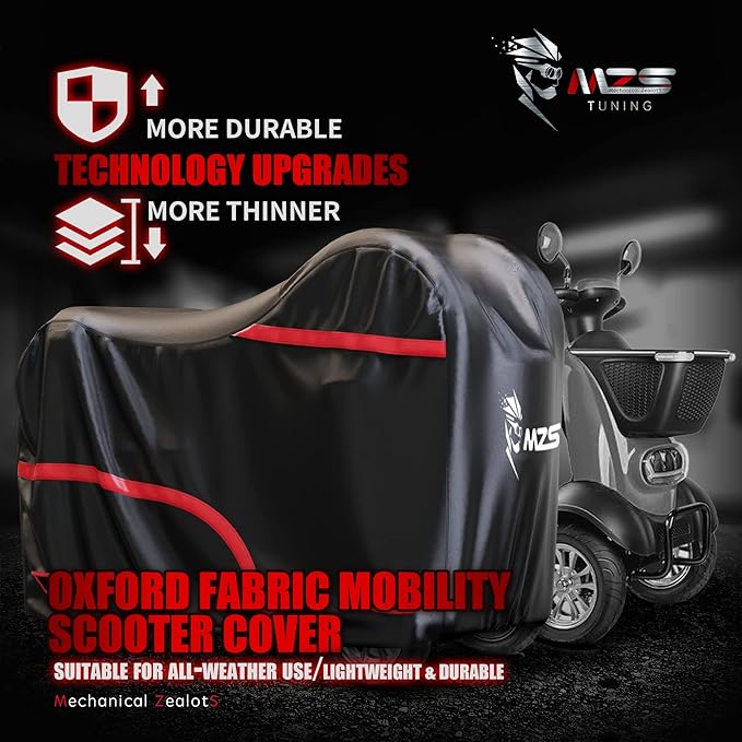 MZS Mobility Scooter Storage Cover, 420D Outdoor Waterproof Protection Electric Scooter Cover Accessories fit up to 56 inch 3 or 4 Wheel Scooters - Vents Night Reflective Buckle Lock-Holes Bag