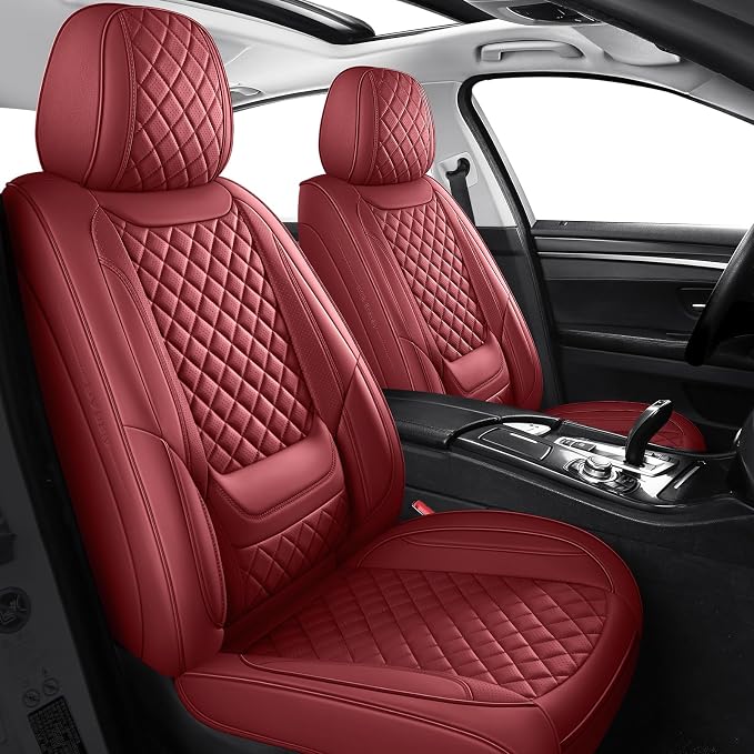 Red Leather Car Seat Covers Front Seat Breathable Seat Protectors Waterproof Automotive Seat Covers Universal Fit for Most Cars SUVs Trucks Vehicles