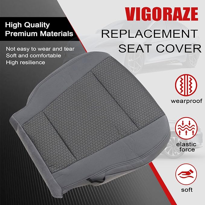 Front Driver Side Bottom Cloth Seat Cover Gray & Driver Side Foam Compatible with Ford F250 F350 F450 F550 2017 2018 2019 2020 2021