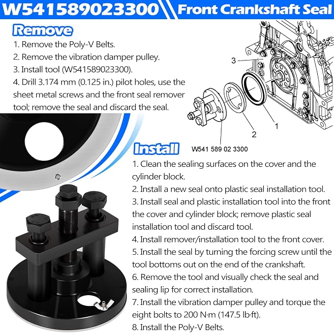 Bonbo for Detroit Diesel DD13 DD15 Crankshaft Oil Seal Front & Rear Seal Remover & Installer Tool Kit Alternative to W470589004300 W541589023300 W541589003400
