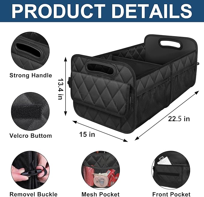 Deosk Car Trunk Organizer and Storage with 6 Big Pockets, Waterproof Polyester Trunk Organizer for SUV, Minivan, Truck (Large, Black)