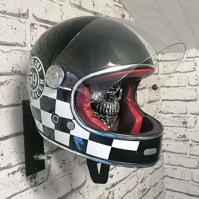 Motorcycle Helmet Skull Holder, Wall Mount Helmet Rack, Resin Crafts,Skull Helmets Holder Suitable for Motorcycle Cap, Baseball Cap, Bicycle Cap, Hat Storage Rack,Sports Gear (Type-C)