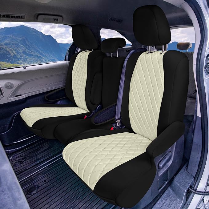 FH Group Custom Fit Car Seat Covers Specifically Made for Toyota Sienna 2021-2024, Beige Ultraflex Neoprene 2nd Row Set Automotive Seat Covers, 8 Seater SUV Seat Covers, Toyota Accessories